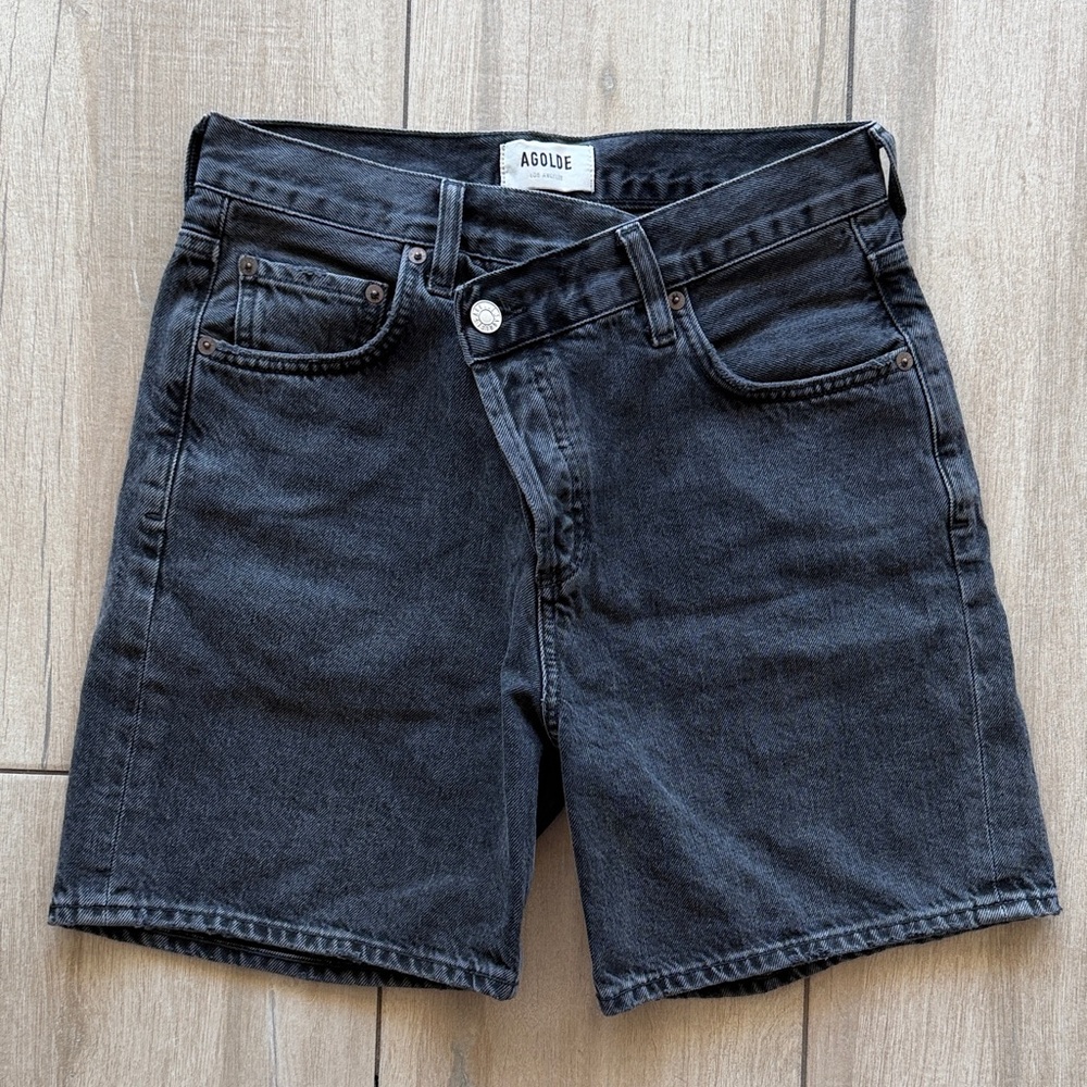 Agolde Denim Criss Cross Shorts in Photogram - Size 24